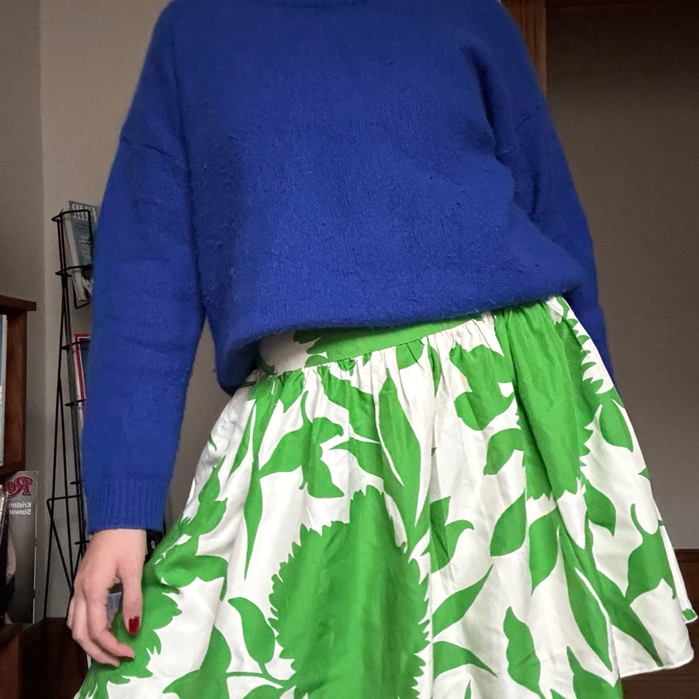 Anna Sui Green and White A-Line Skirt